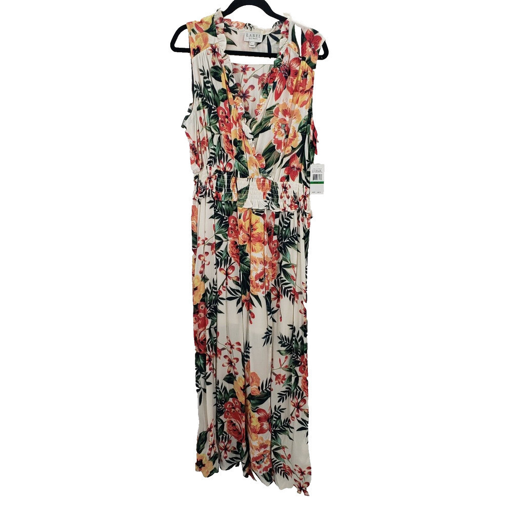 Label By 5 Twelve Large Floral Maxi Dress Womens Gauze V Neck Ruffle Sleeveless